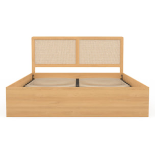 Lit coffre Eve avec sommier et tête de lit en cannage - Bois