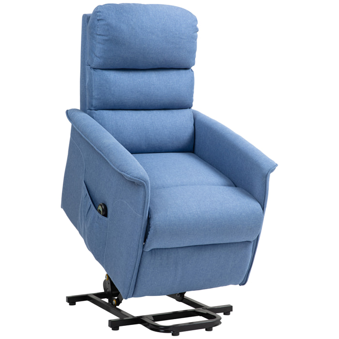 Fauteuil de relaxation électrique télécommande - fauteuil releveur inclinable, repose-pied ajustable - tissu polyester aspect lin bleu