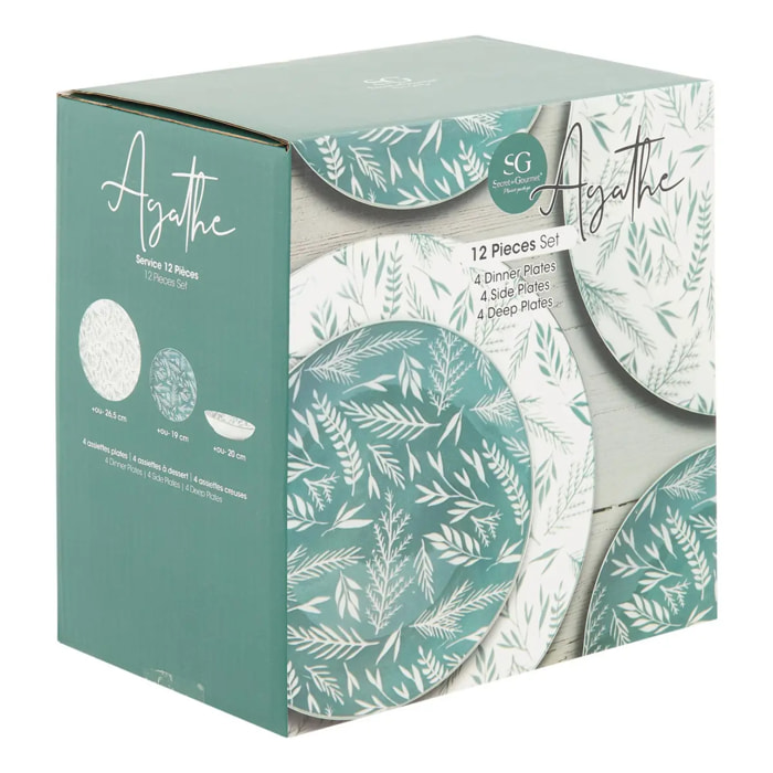 Service de table Agathe 12 pièce(s) vert D26,5xp2,4cm