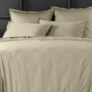 Paire de taies d'oreiller 100% satin de coton lavé 105 fils beige