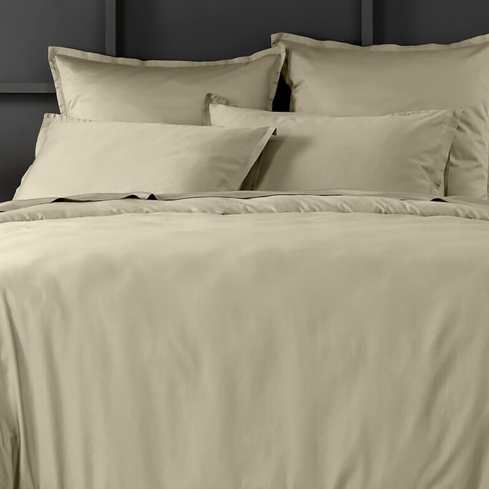 Paire de taies d'oreiller 100% satin de coton lavé 105 fils beige