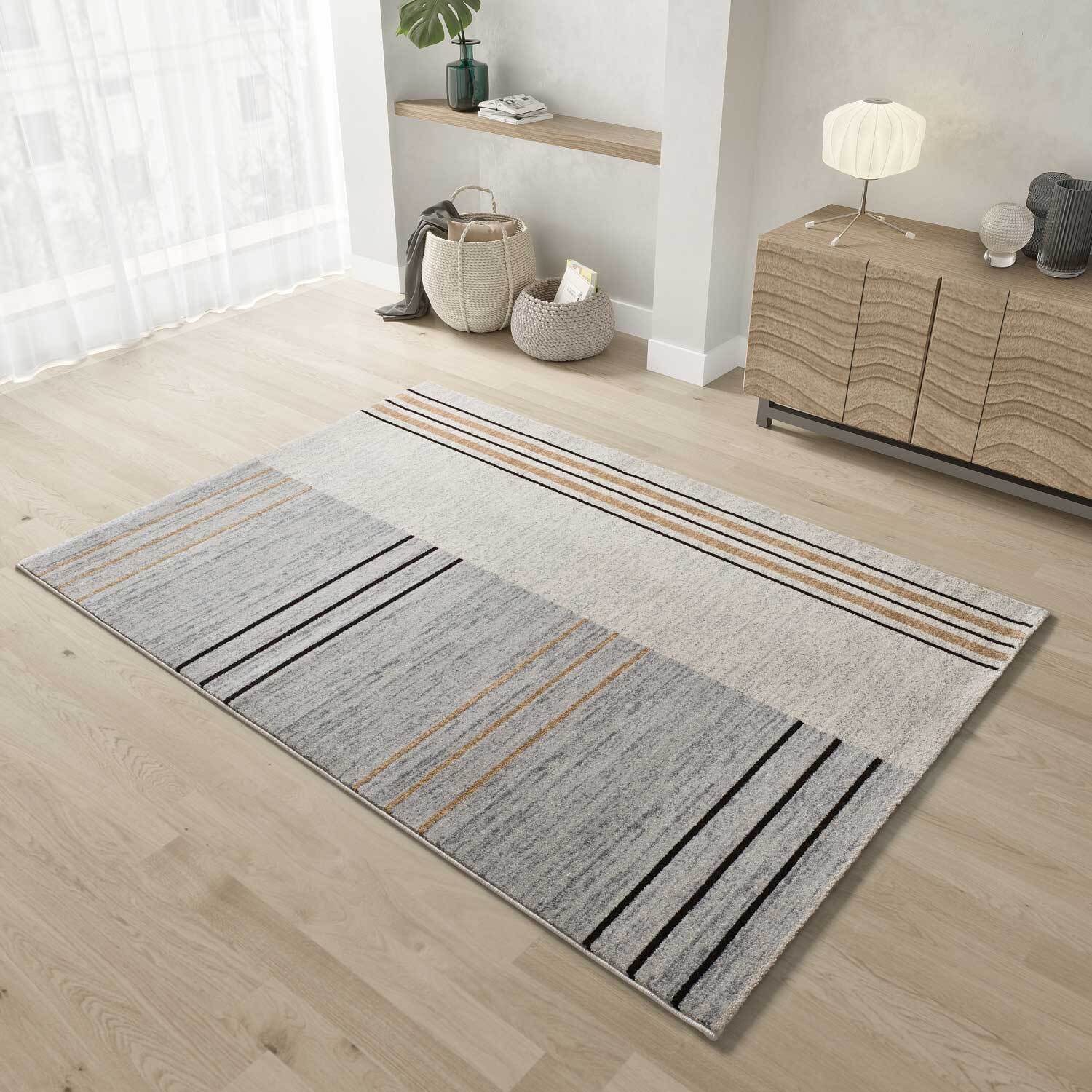 CRAFT Alfombra geométrica en tonos gris y beige, varias medidas disponibles