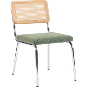 Lot de 2 chaises chromées, cannage et tissu bouclé - PAULA
