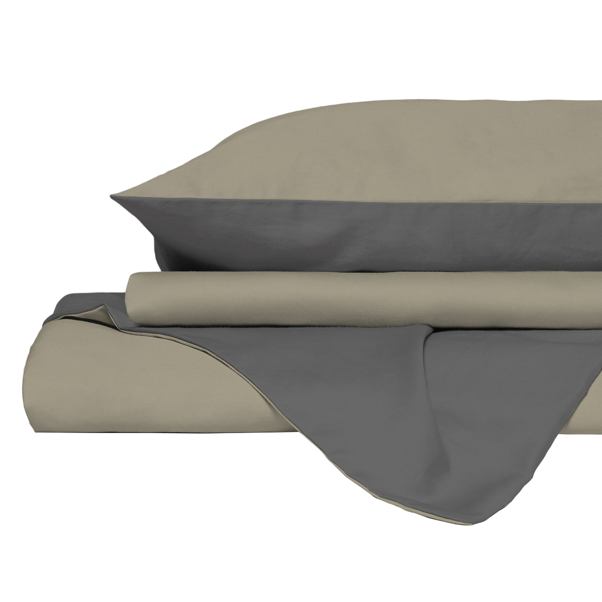 PARURE COPRIPIUMINO NATURAL COLOR, 100% Cotone, Made in Italy - TORTORA/FUMO