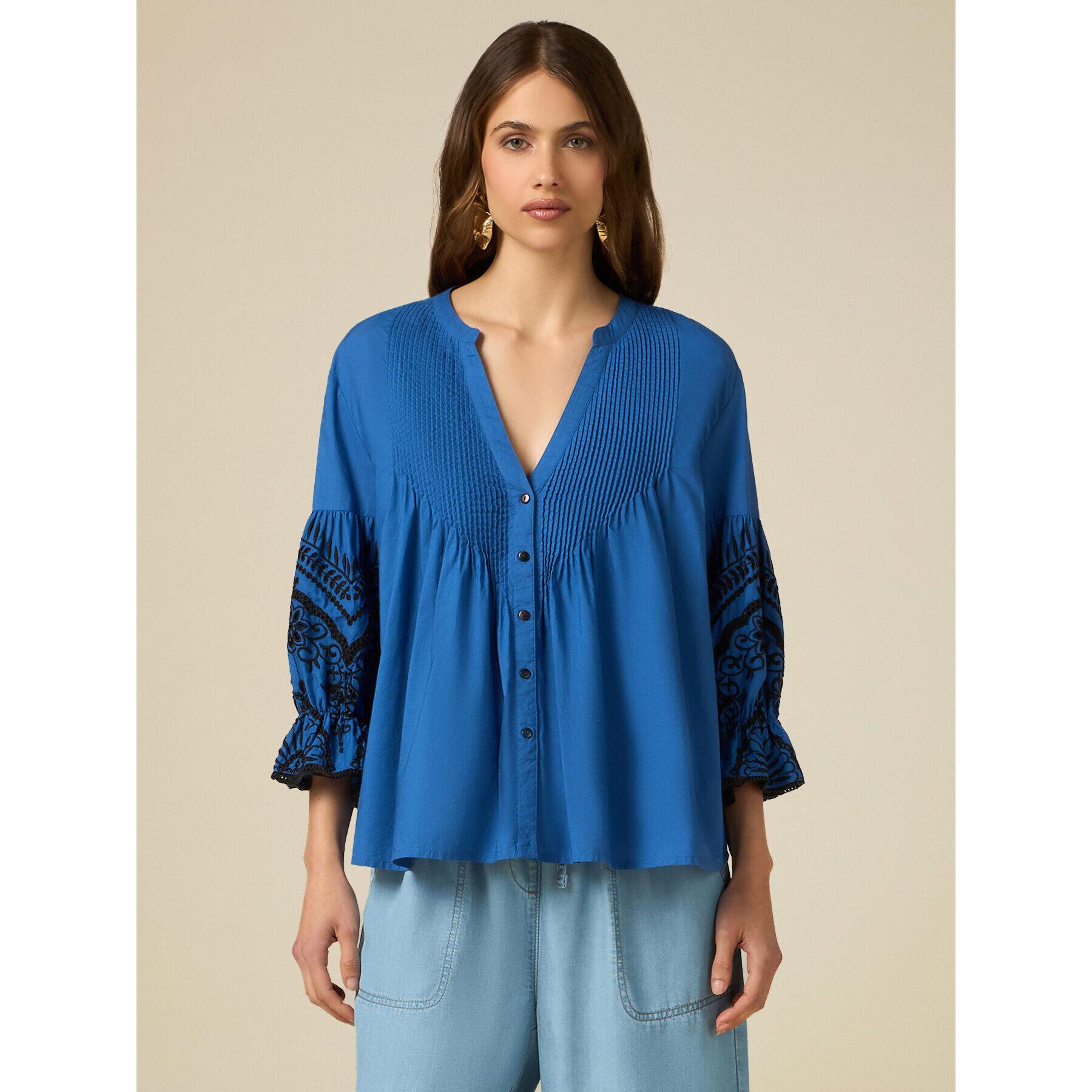 Oltre - Camicia con maniche ricamate - Blu