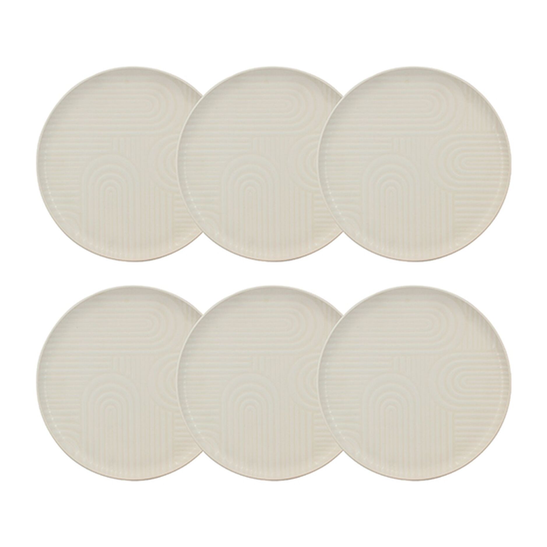 Lot de 6 assiettes plates 26cm avec relief en grès blanc  DUNE