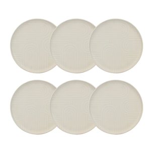 Lot de 6 assiettes plates 26cm avec relief en grès blanc  DUNE