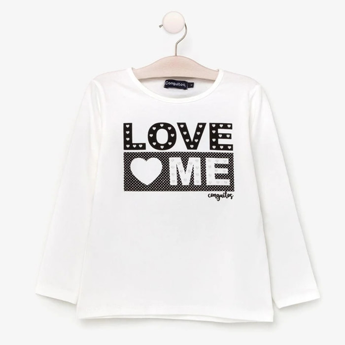 Maglietta bianca da bambina con scritta "Love Me" e luci