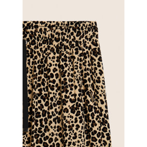 Pantaloni wide leg in viscosa fantasia animalier