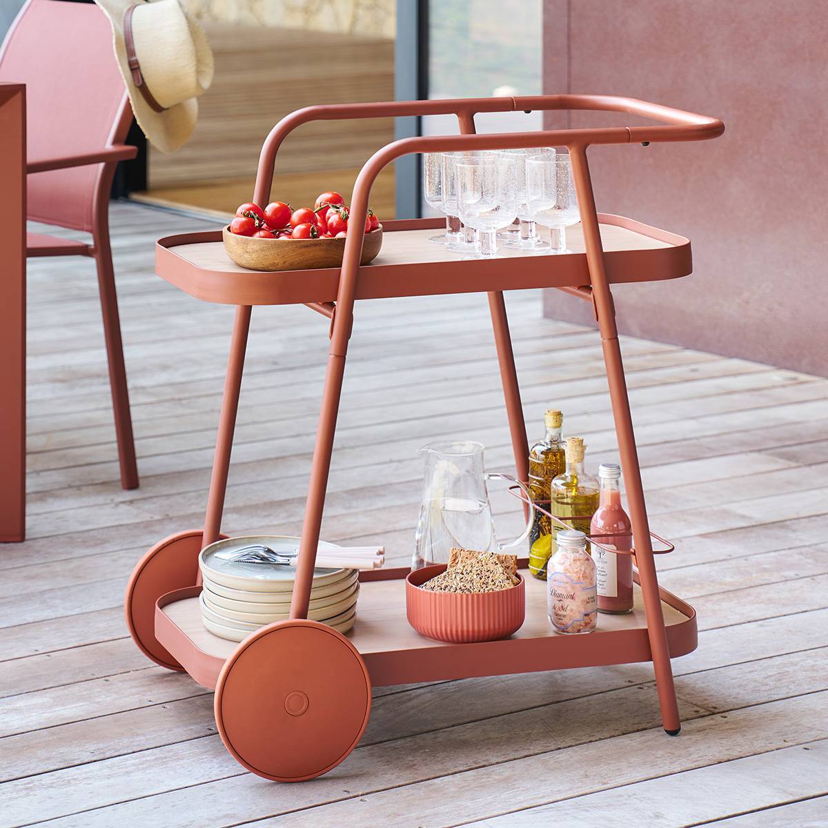 Desserte de jardin Easiness acajou 2 niveaux