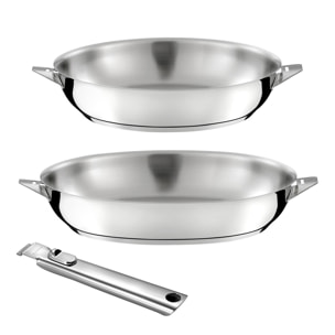 Eclipse - Lot de 2 poêles 24-28 cm inox finition miroir avec poignée amovible