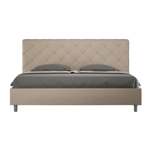 Lit king size avec sommier rembourrée 180x210 similicuir taupe Priya