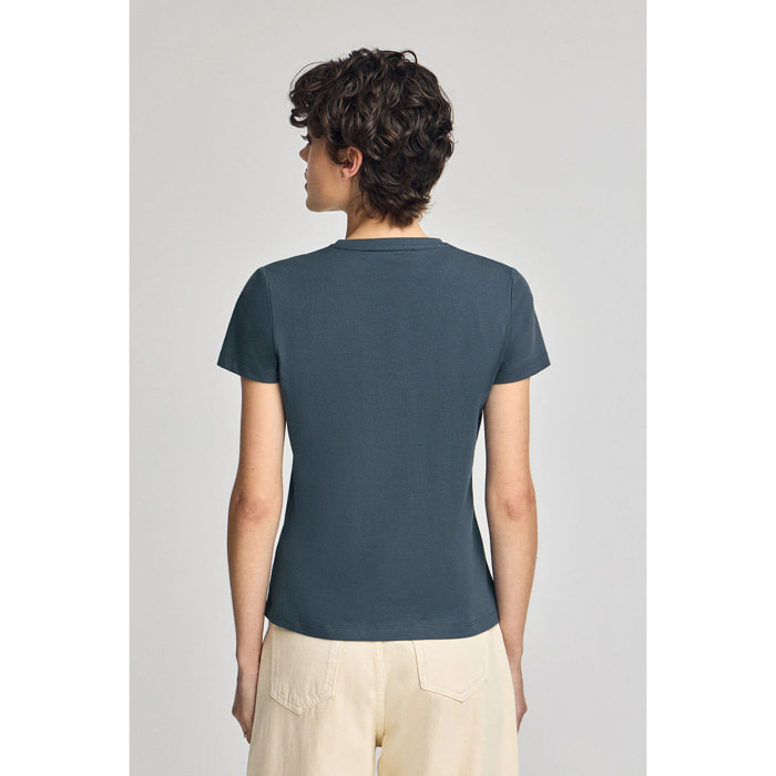 Maglietta blu denim con scollo a V e ricamo Rigby Best