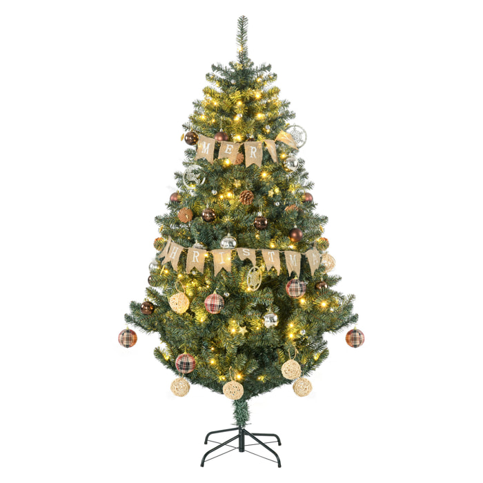 Árbol de Navidad Artificial 180 cm con 150 Luces LED Árbol con 8 Modos de Iluminación de Navideño con 650 Ramas y 100 Decoraciones Árbol Automático Acero Ø106x180 cm Verde