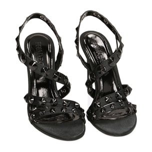 Sandalias negras de raso con gemas, tacón de 10,5 cm