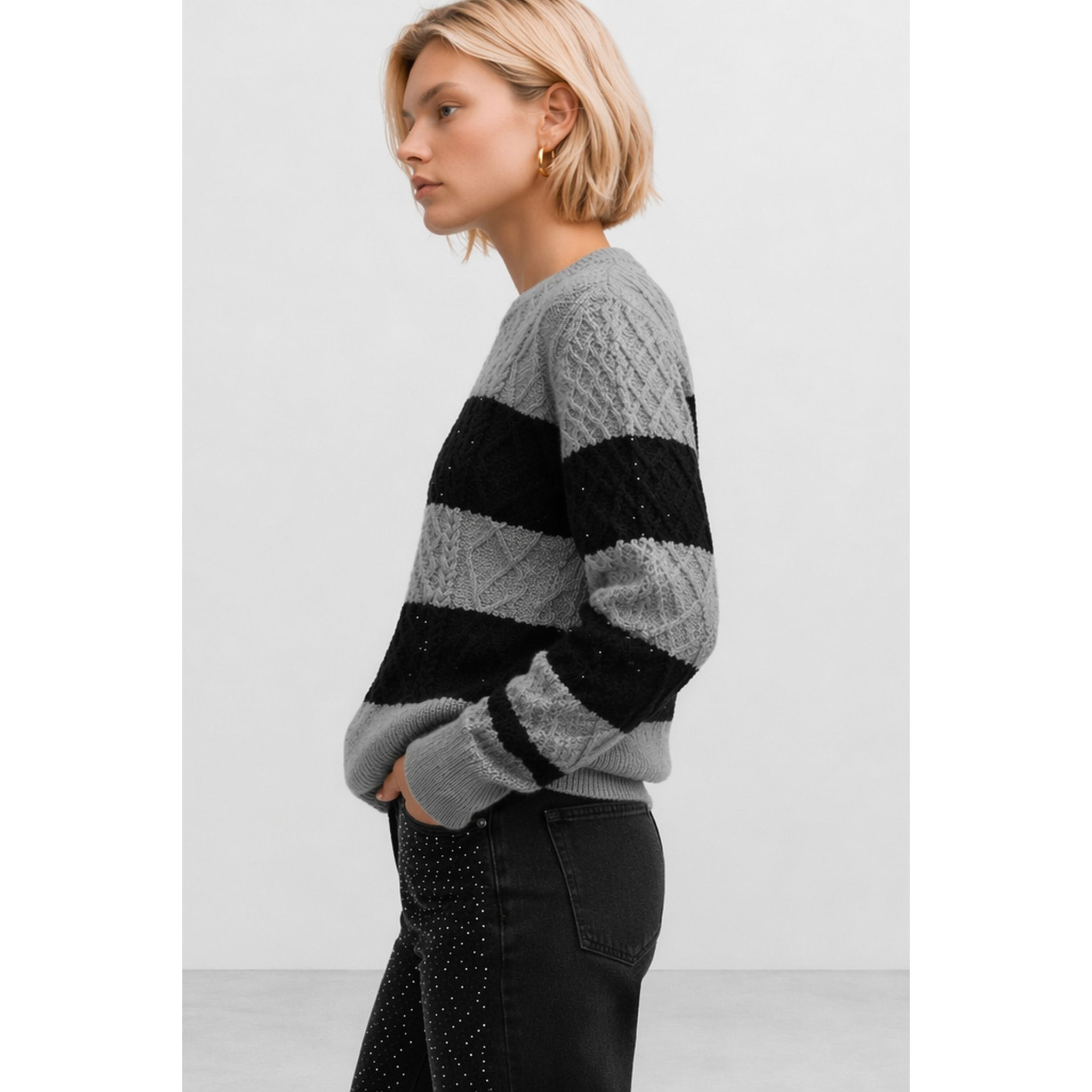 Kocca - Maglia girocollo da donna a righe con lavorazione a trecce Donna
