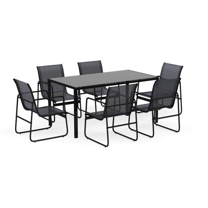 Murillo - ensemble table et chaises de jardin - 6 personnes - noir et gris - Noir / Gris