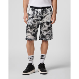 PHILIPP PLEIN Linen Bowling Shorts All-Over Ceramic