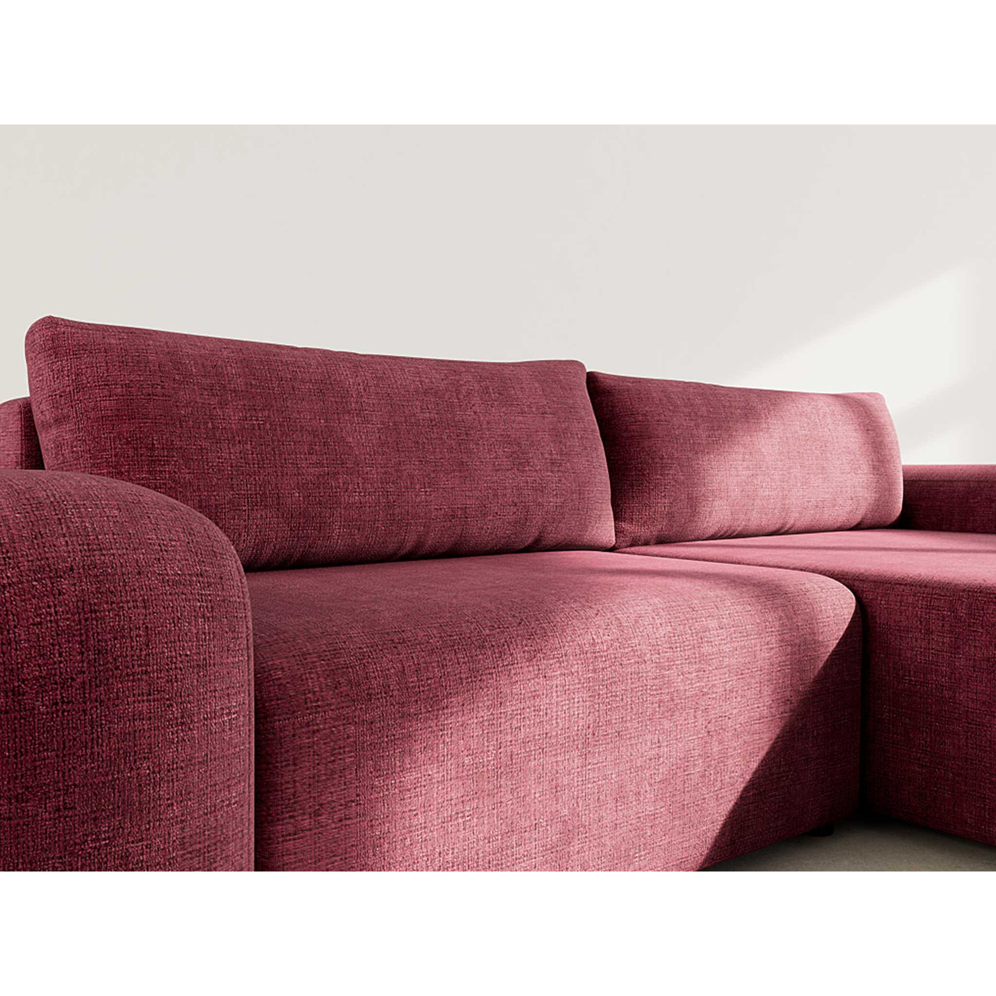 Rebecca - canapé d'angle droit 4 places convertible avec coffre en velours texturé - Prune