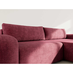 Rebecca - canapé d'angle droit 4 places convertible avec coffre en velours texturé - Prune