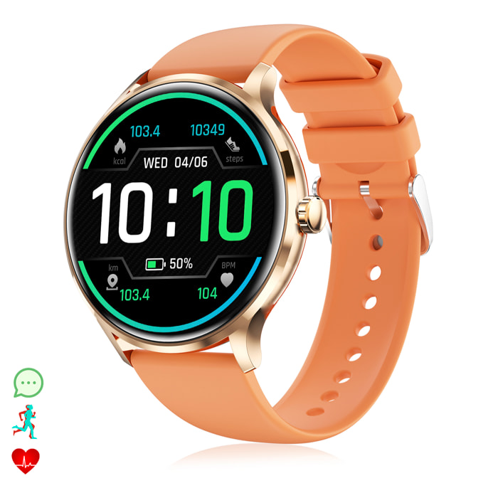 DAM Smartwatch QS80 con llamadas BT, notificaciones push. Monitor deportivo y de salud, termómetro. 4,4x1,1x3,7 Cm. Color: Naranja