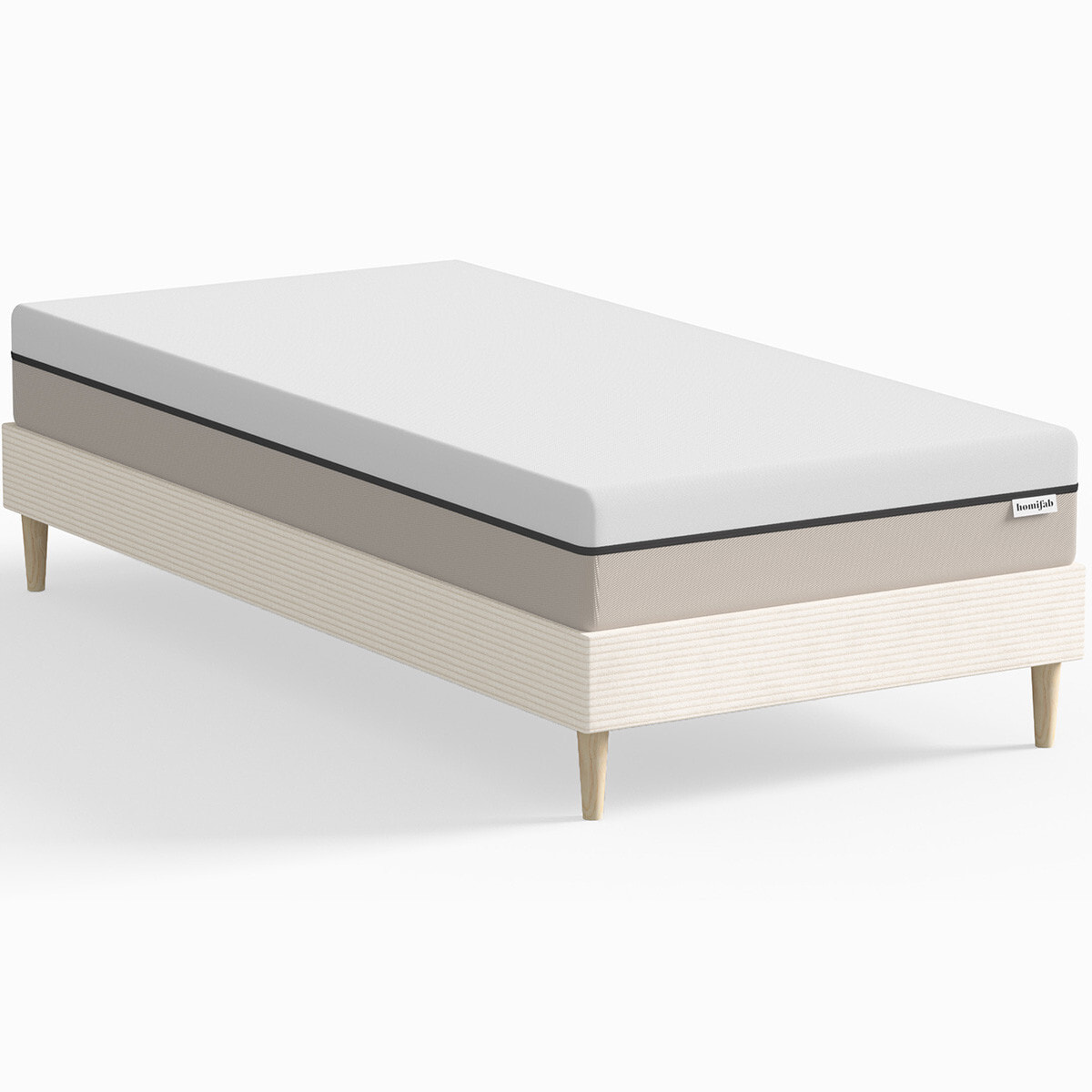 Lit en velours côtelé + Matelas Hybride à ressorts ensachés - DINA & SPRING ELITE