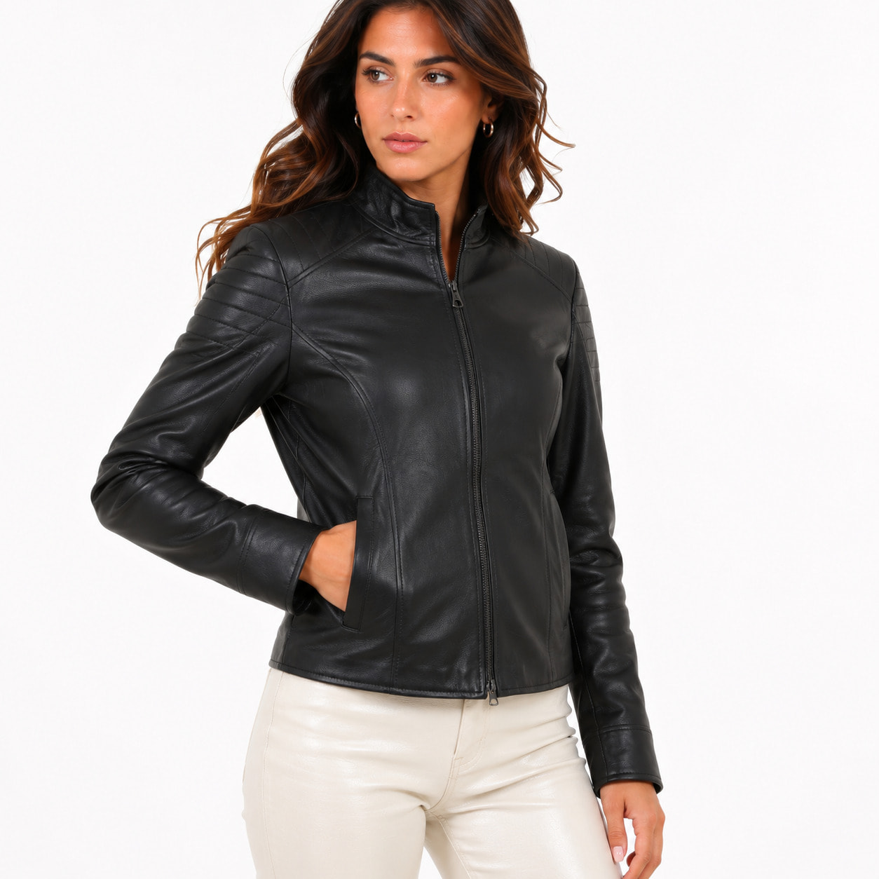 Giubbino in vera pelle di vitello Nero