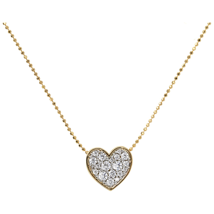 Collana Golden con Pendente a Cuore Pavé in Cubic Zirconia