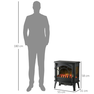 Chimenea Eléctrica 1000W/2000W Calentador de Chimenea con Temperatura Ajustable Bajo Consumo Protección contra Sobrecalentamiento Efecto de Llama 3D para Sala 15-30 m² 55x31x58 cm Negro