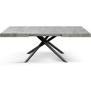 Tavolo CARRARA in legno, finitura grigio cemento e base in metallo verniciato antracite, allungabile 140x90 cm - 220x90 cm