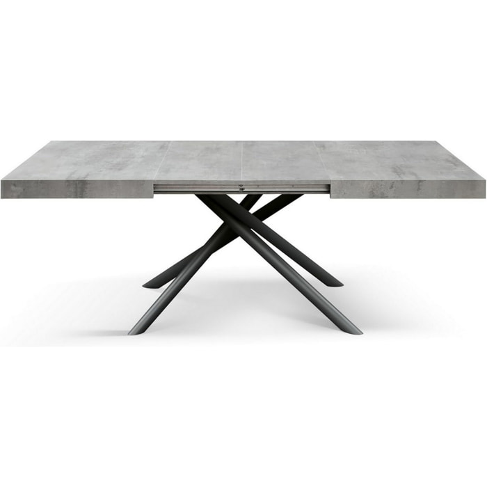 Tavolo CARRARA in legno, finitura grigio cemento e base in metallo verniciato antracite, allungabile 140x90 cm - 220x90 cm