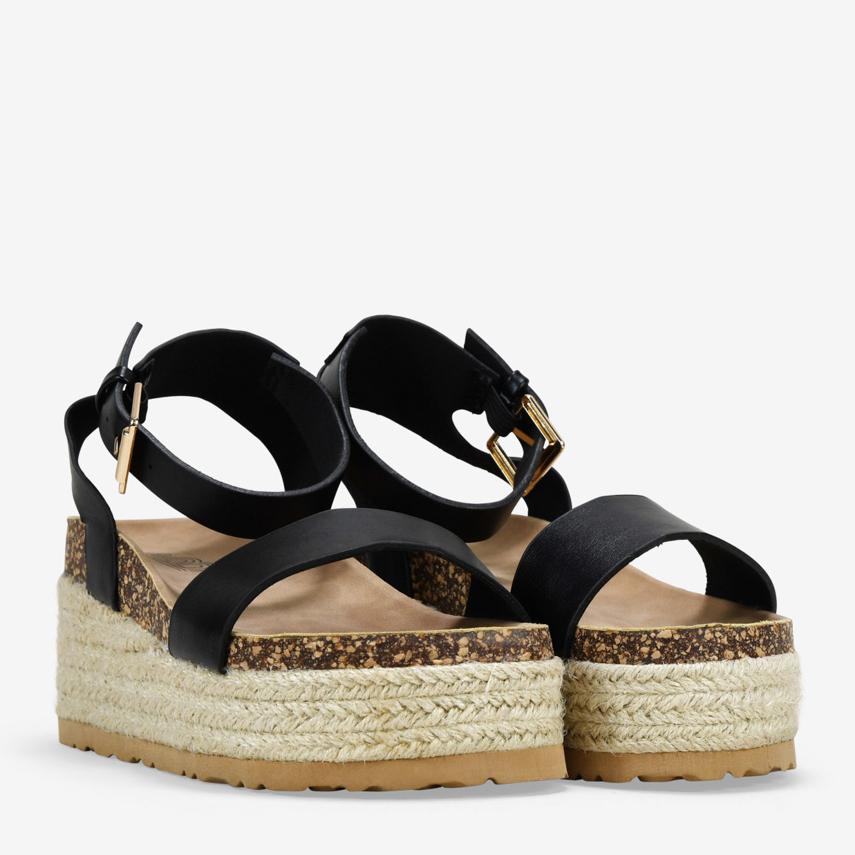 Sandalias de plataforma negras con esparto