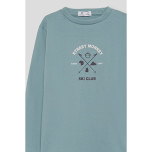 Camiseta niño azul verdoso de manga larga, estampado frontal Street Monkey Ski Club | Color: Azulado | Street Monkey
