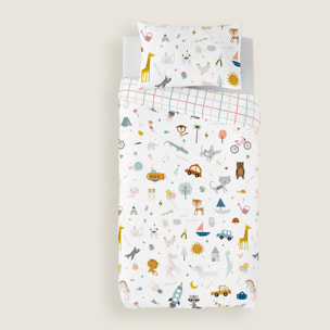 Funda Nórdica Estampada - Reversible - Infantil - Cierre Solapa - 100% Algodón - Incluye 1 Funda de Almohada - Veo Veo