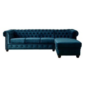 William - canapé Chesterfield d'angle droit - 4 places - en velours - Bleu canard