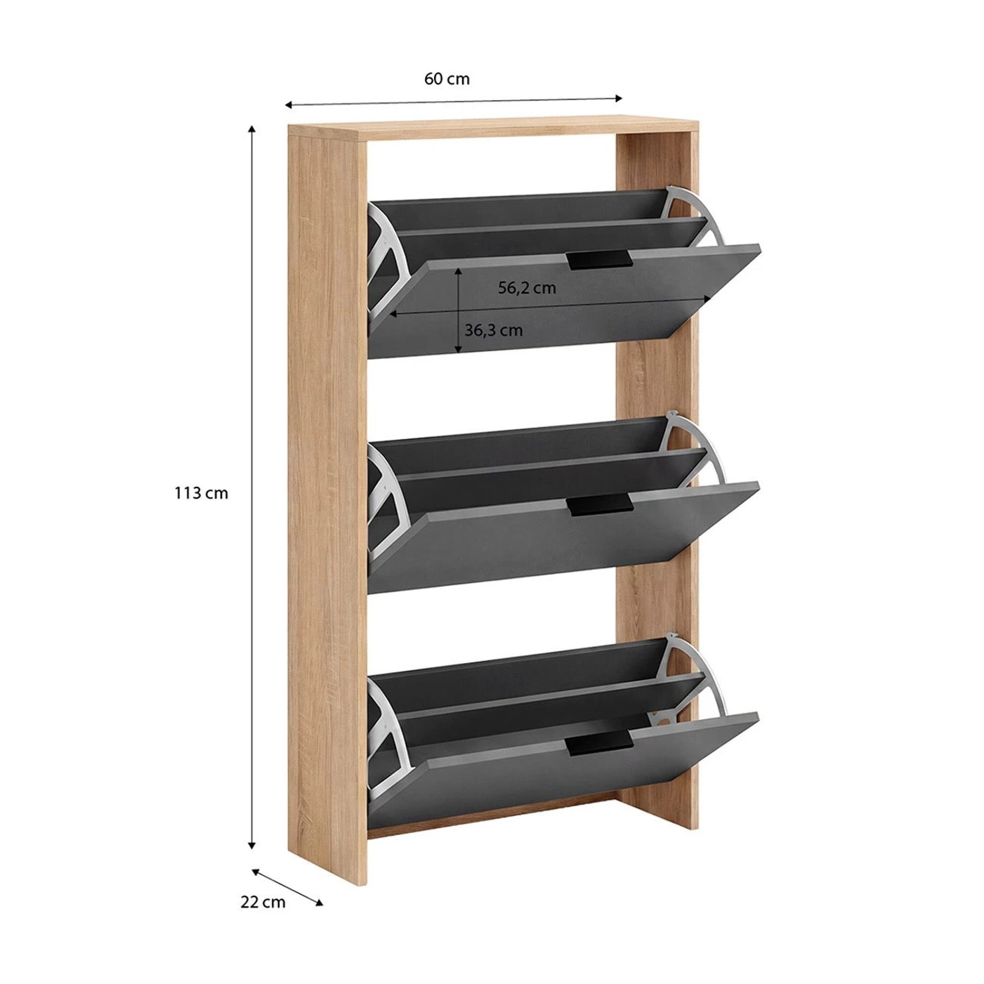 Zapatero de 3 puertas abatibles en roble canadian y gris grafito 60x113 cm Remi Roble Canadian - Gris Grafito