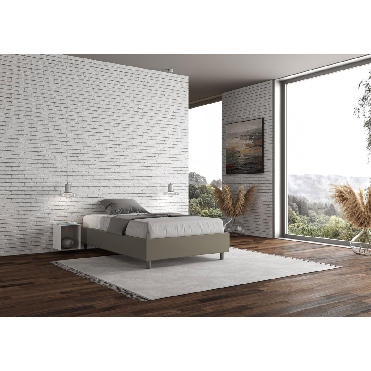 Cama sin somier acolchada 140x210 cuero sintético capuchino Azelia