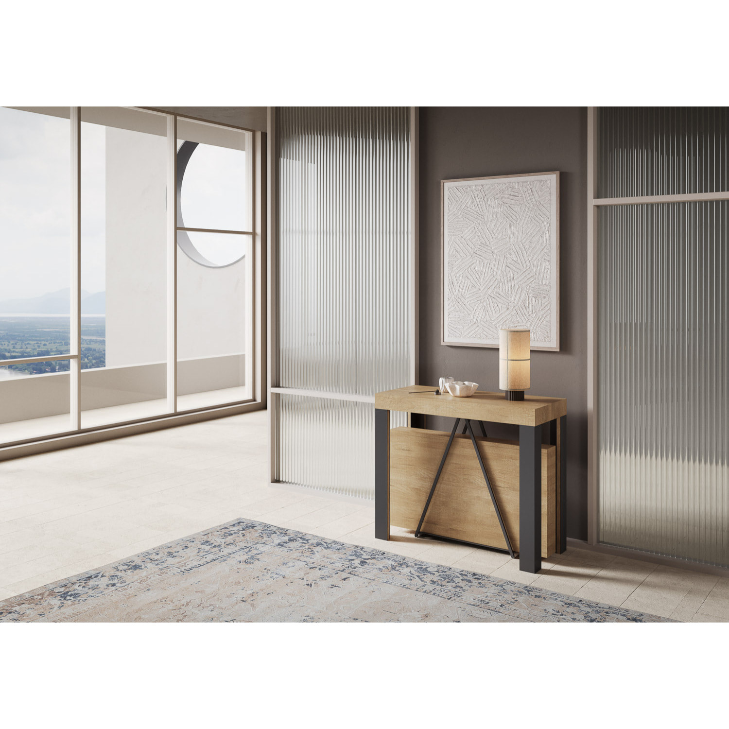 Consolle allungabile 90x40/196 cm Tarax Small quercia natura telaio antracite