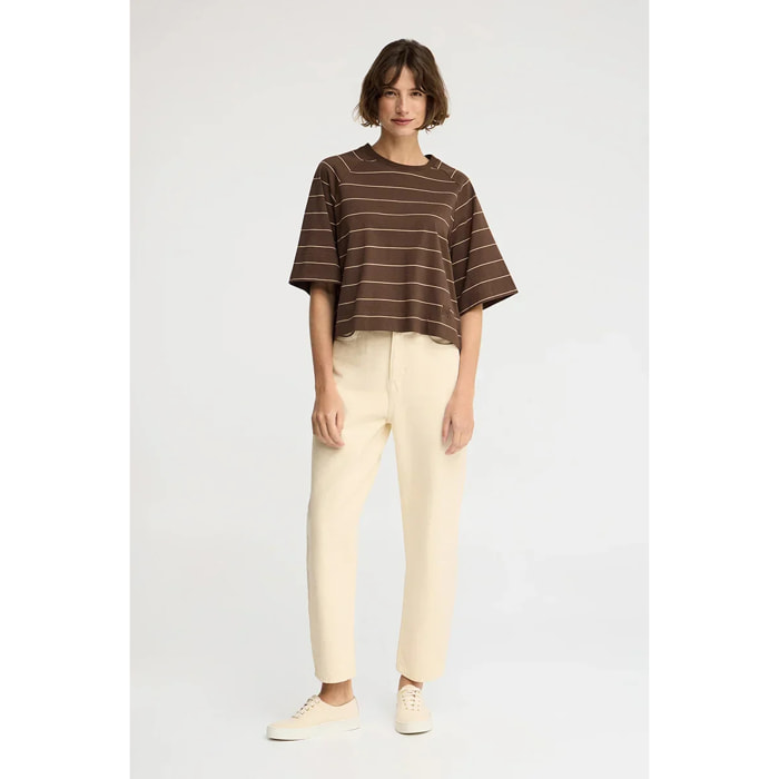 Camiseta de rayas color chocolate y marrón claro de corte boxy con parche Polo Club