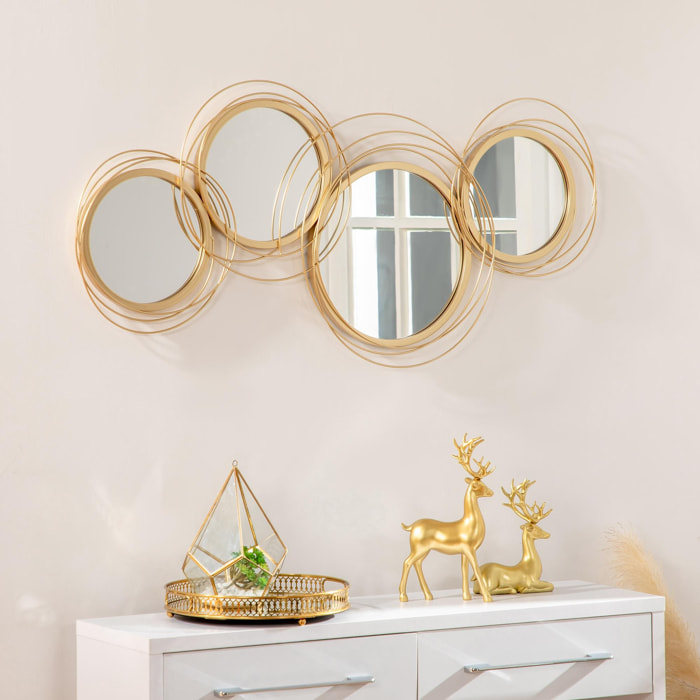 Lot de 4 miroirs ronds muraux Ø 30, 24, 21 cm crochet visserie incluse métal doré