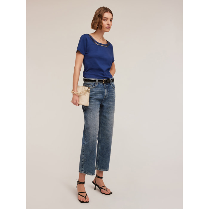 Motivi - Vaqueros wide leg con pedrería - Azul