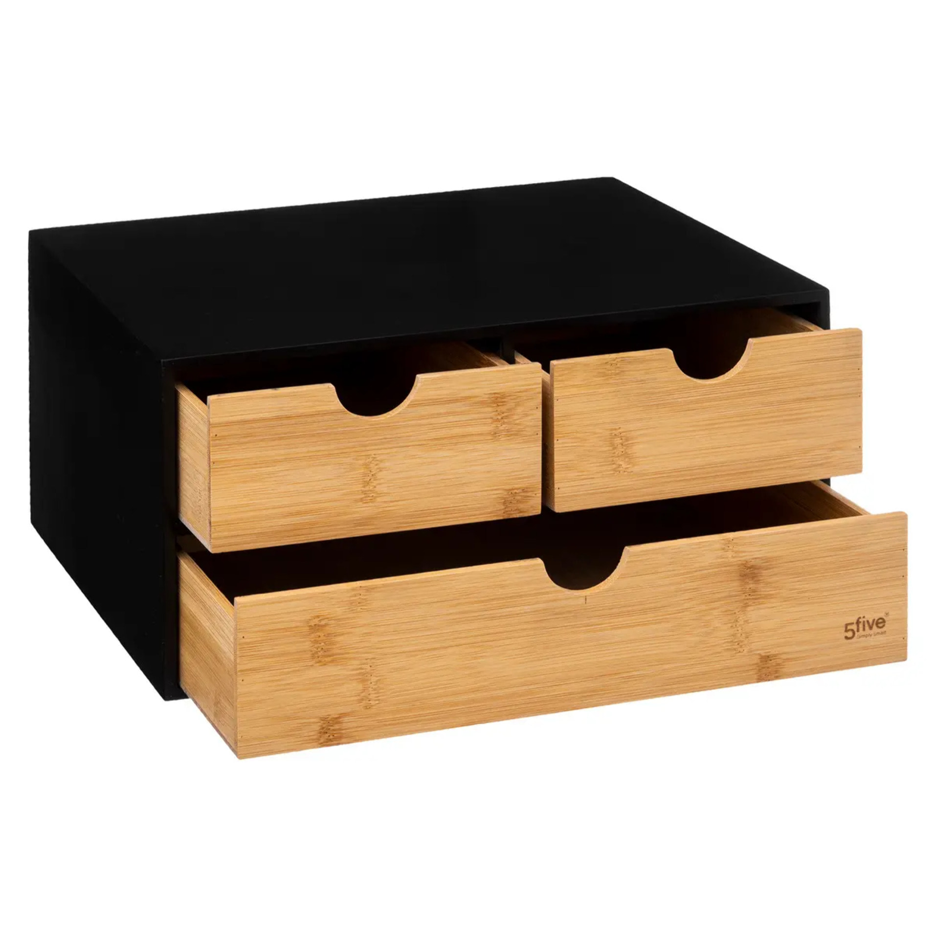 Rangement rectangulaire 3 tiroirs bambou Noir Bava