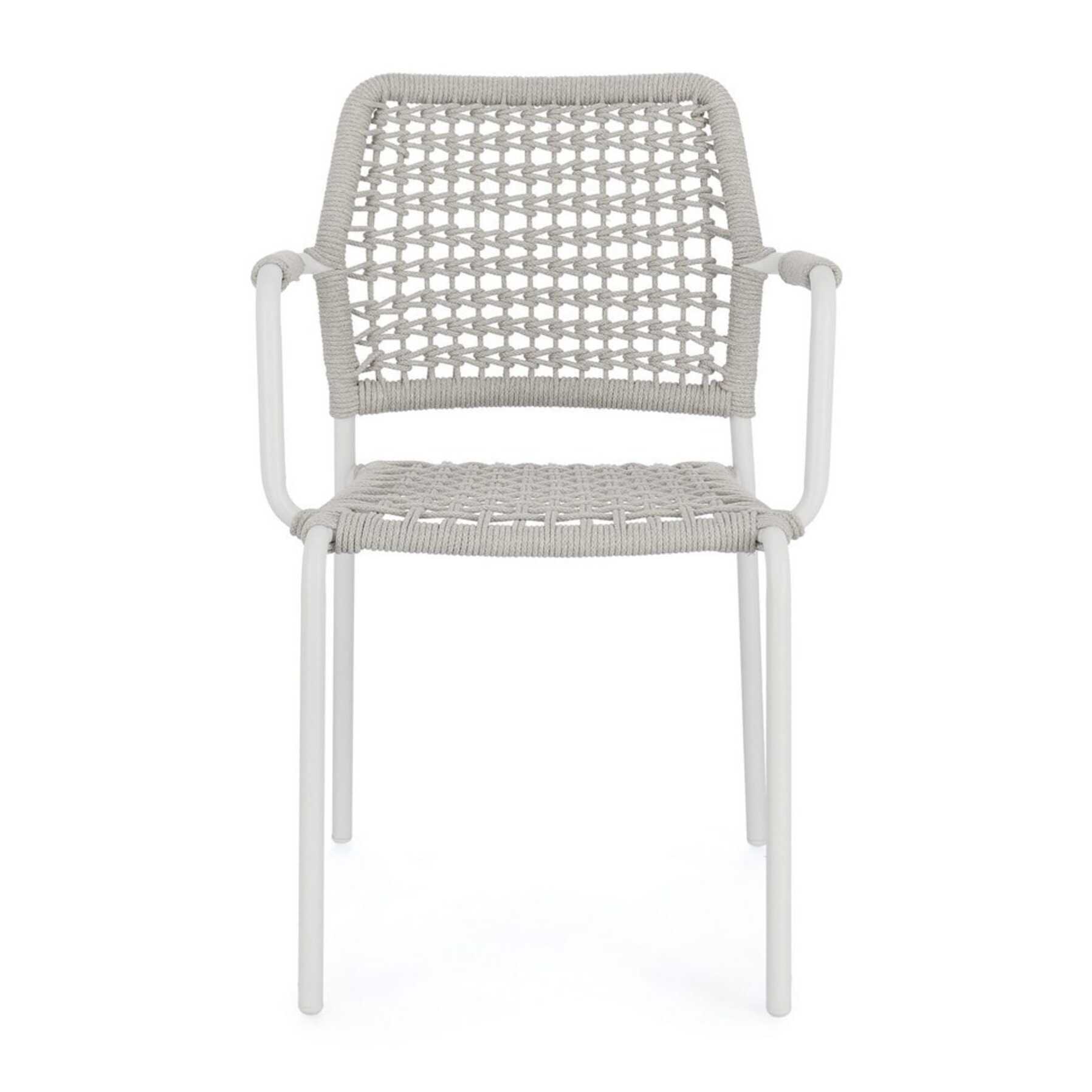 Set di 4 sedie con braccioli MIRANDA in alluminio e corda bianco, impilabili