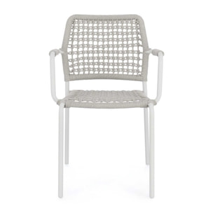 Set di 4 sedie con braccioli MIRANDA in alluminio e corda bianco, impilabili