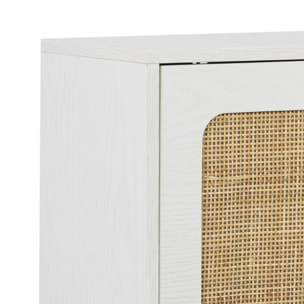 Meuble à chaussure cannage Bohème blanc. 3 abattants. 1 porte. 21 paires. 120 x 24 x 125 cm