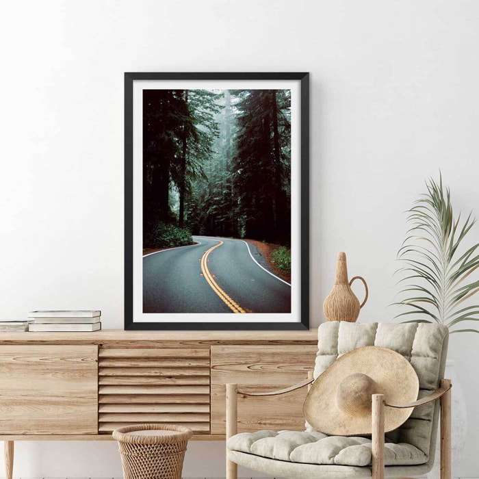 Poster photo paysage montagne ""oregon"" Affiche + cadre en bois - Noir