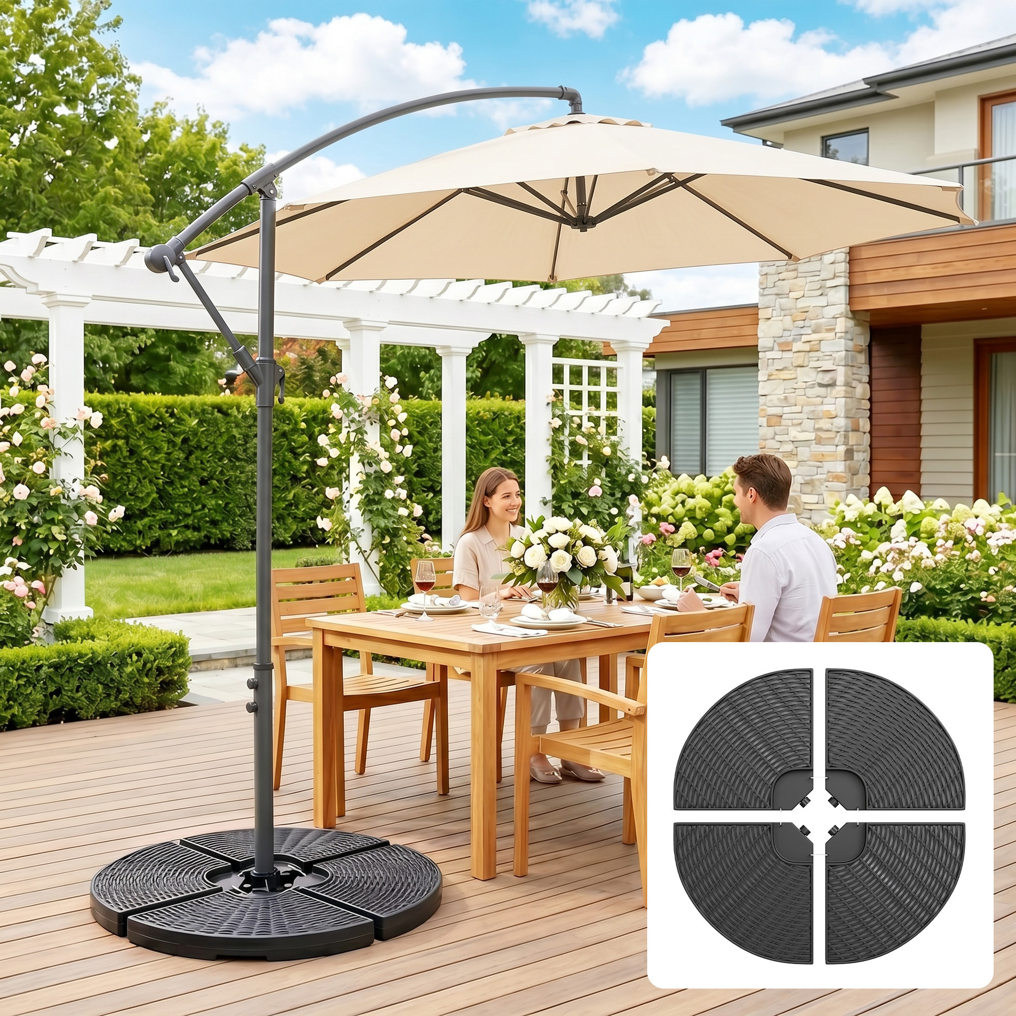 Outsunny Base para Sombrilla de 4 Piezas Soporte para Parasol Rellenable con Arena 68 kg o Agua 52 L para Jardín Patio Terraza Negro