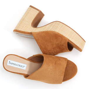 Sandali platform in simil camoscio con tacco in rafia