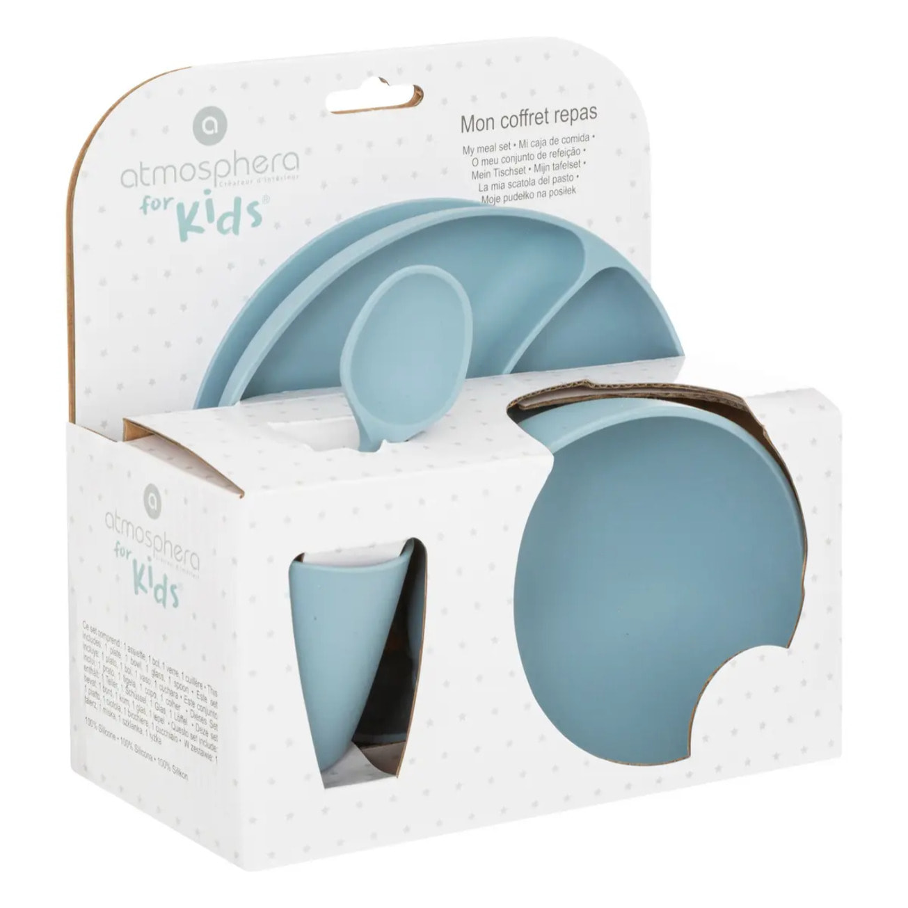 Set repas enfant - silicone - bleu gris