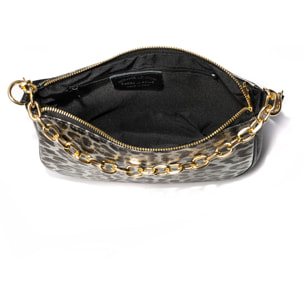 Avella bolso bandolera mujer, de piel auténtica Gamuza lacada con estampado de animal print leopardo, Dollaro.